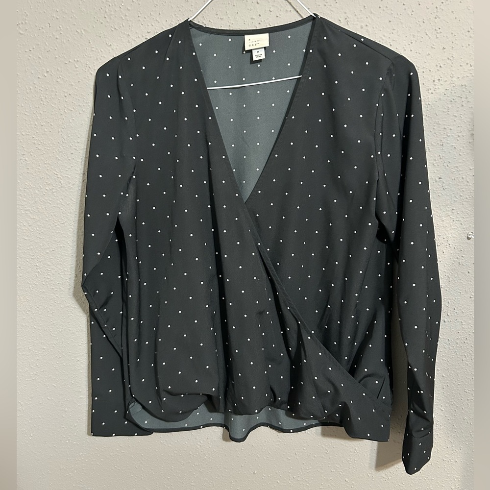 a new day Black Polka Dot Wrap Blouse